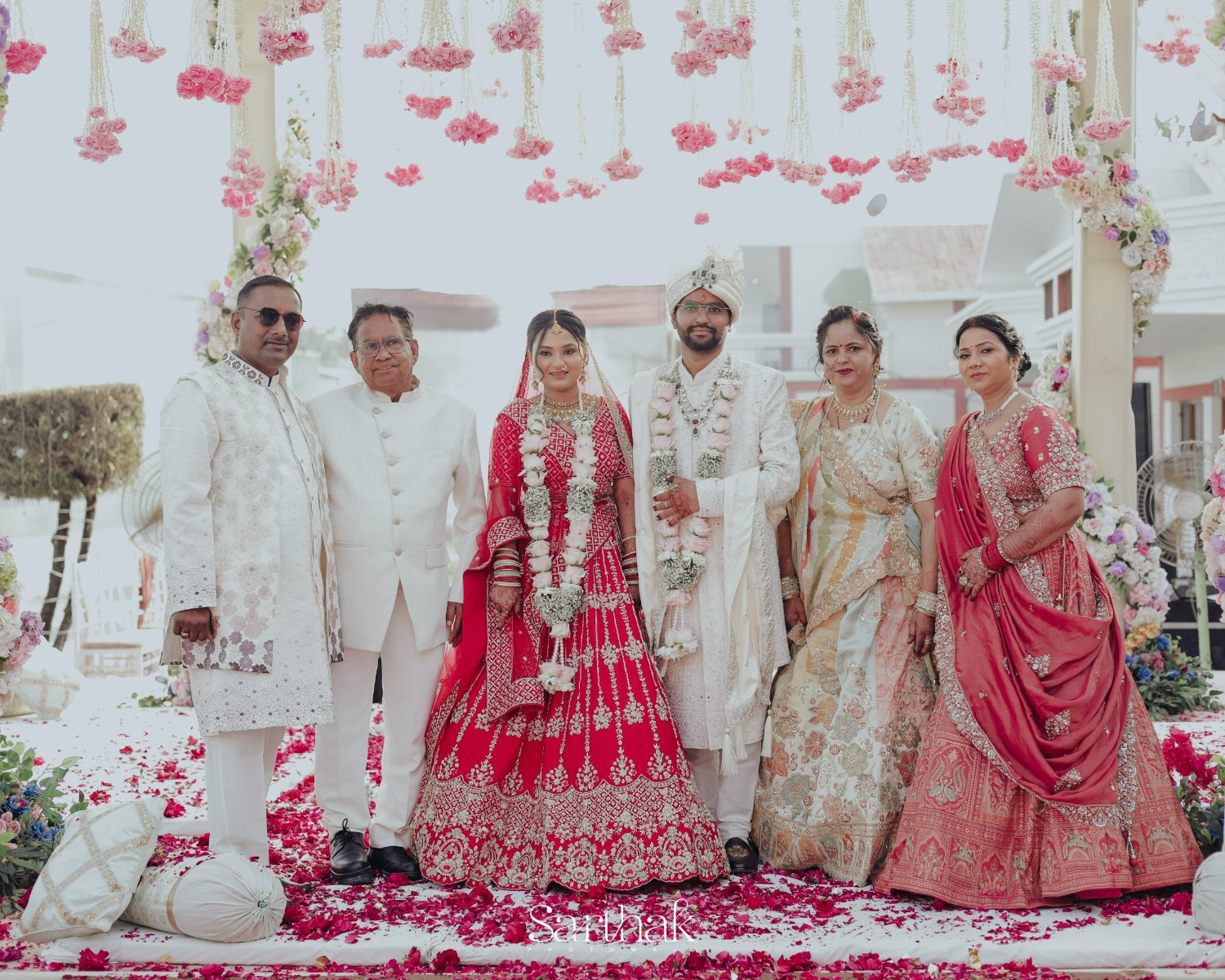 Family portrait under florals