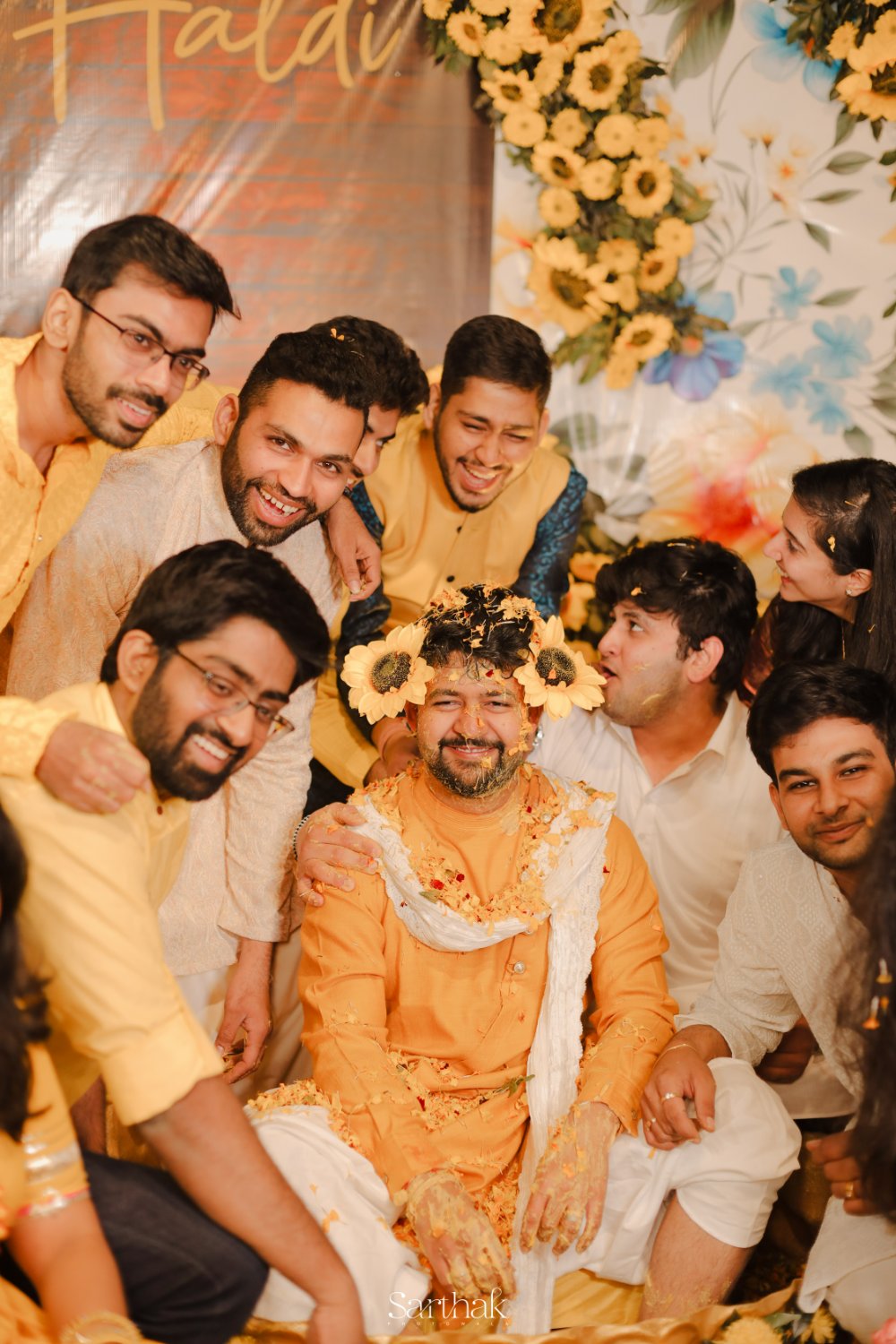 Groom with friends at haldi