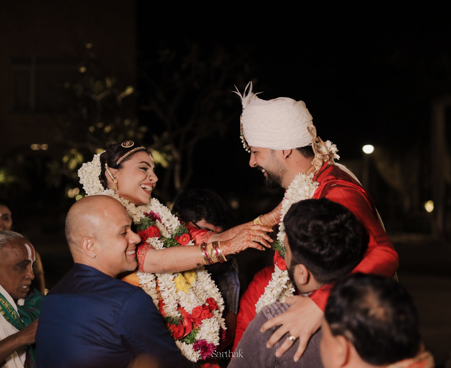 Bride lifted in joy