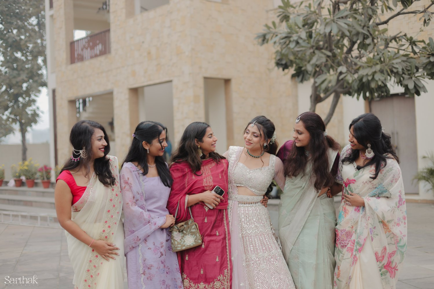 Bridesmaids outdoors